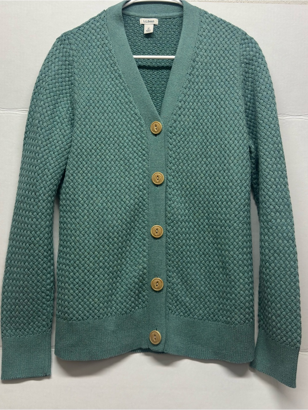 L.L. Bean Heavyweight Teal Knit Button-Up Cardigan